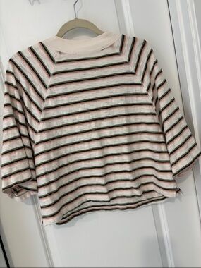 Universal Thread Striped Short Sleeve Top in Cream, Peach/green size xl